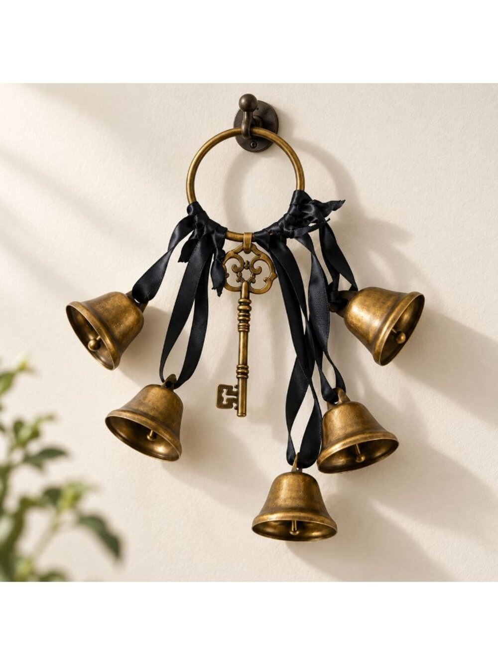 Brass-Tone Witch Bells with Skeleton Key & Black Ribbon - Picture 5 of 6